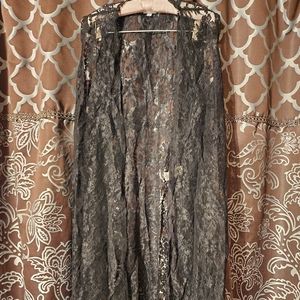 Lularoe L Large Joy Vest Black Floral Lace